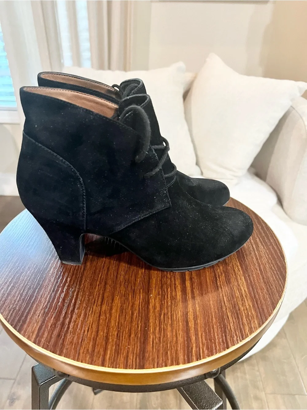 L’Amour Des Pieds Black Suede Lace-Up Heeled Ankle Booties Size 9.5